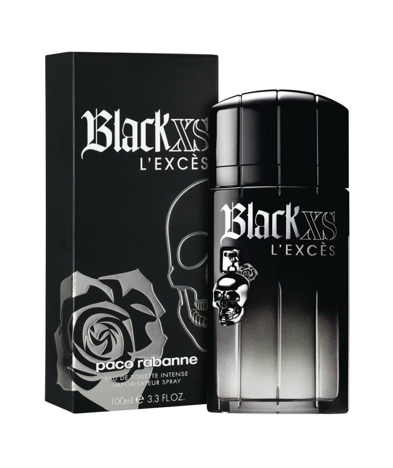 Frasco y caja negros de Black XS L’Excès Eau de Toilette Intense de 100 ml