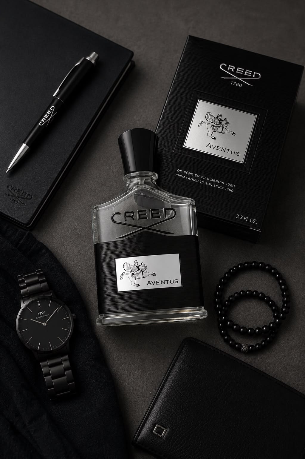 Perfume inspirado en Aventus en frasco negro, presentación de 100 ml