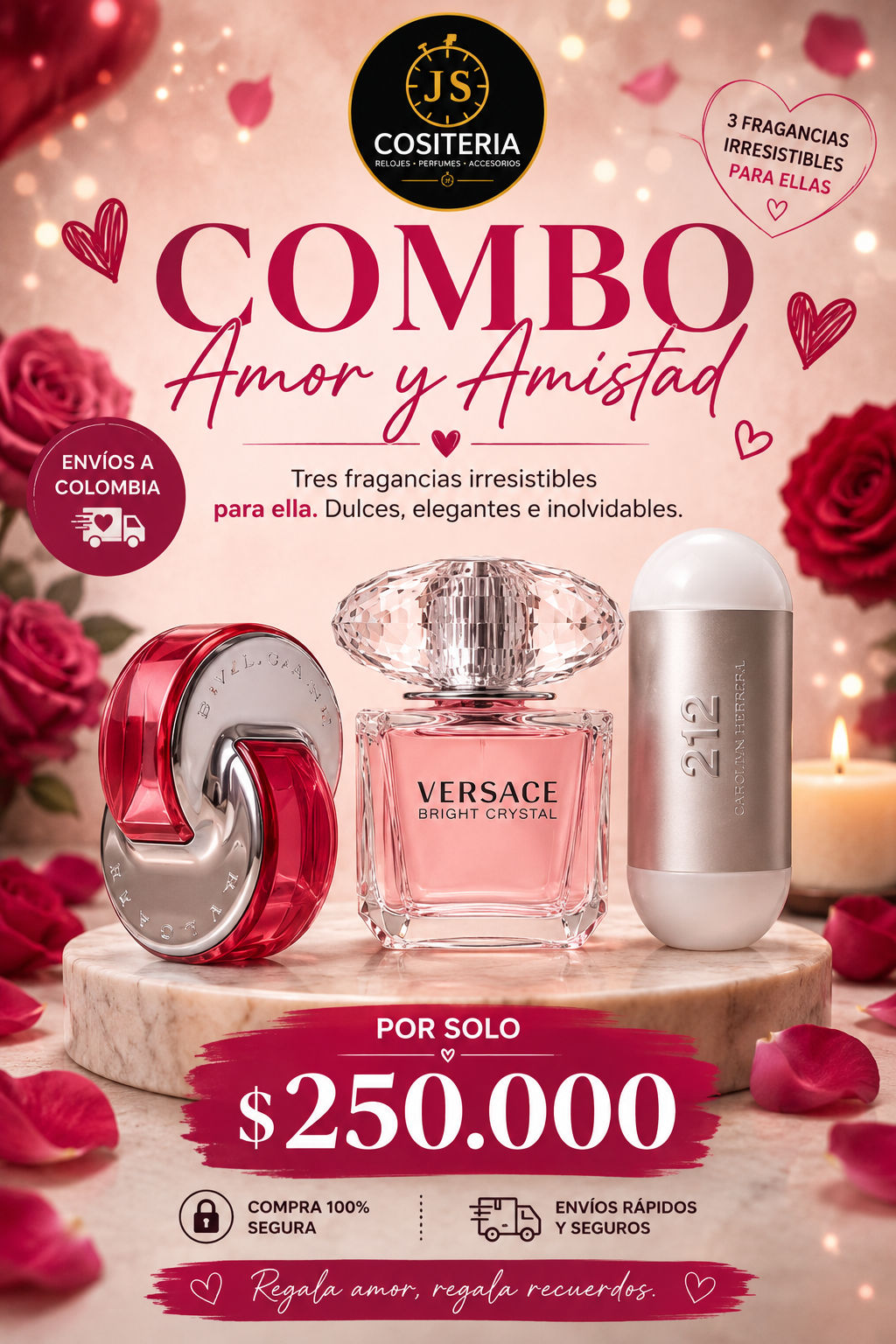 Combo Amor y Amistad Para Ellas — Versace Bright Crystal, Bvlgari y CH 212