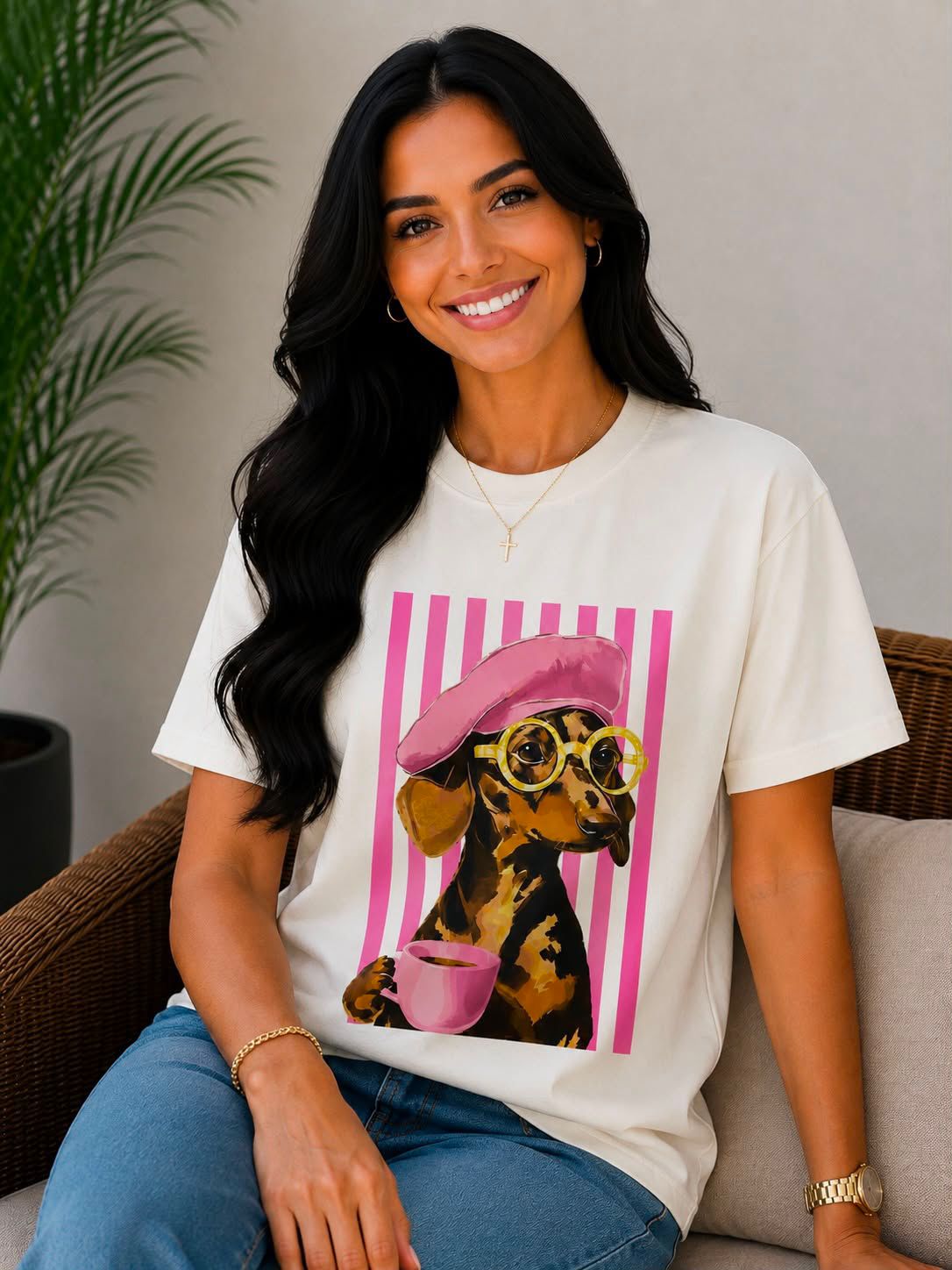 Camiseta Dog Pink Beret