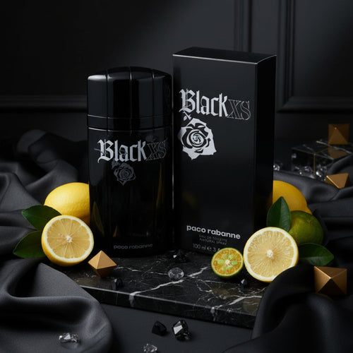 Frasco y caja negros de Black XS Paco Rabanne de 100 ml