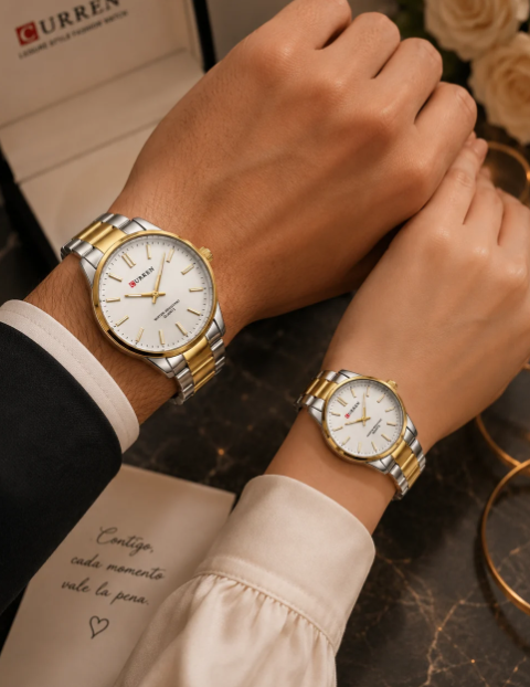 Relojes de Pareja Curren 9090 - Bicolor Plateado Amarillo