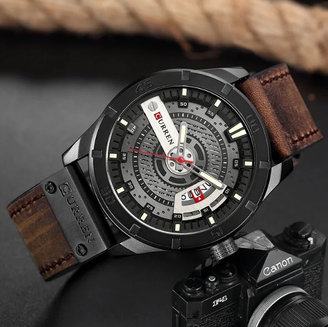 Reloj Curren Hombre 8301 - Café Fondo Plateado