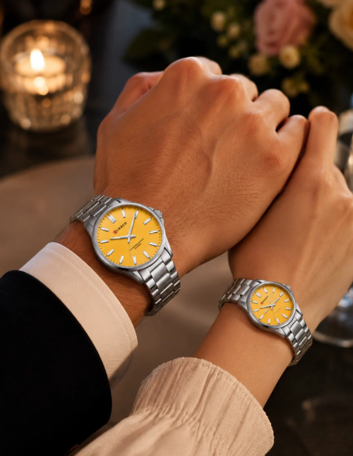 Relojes de Pareja Curren 9090 - Bicolor Fondo Amarillo